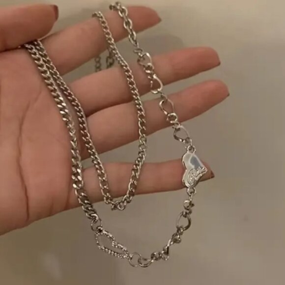 Jewelry - NWOT Silver Tone Dual Chain Heart Necklace